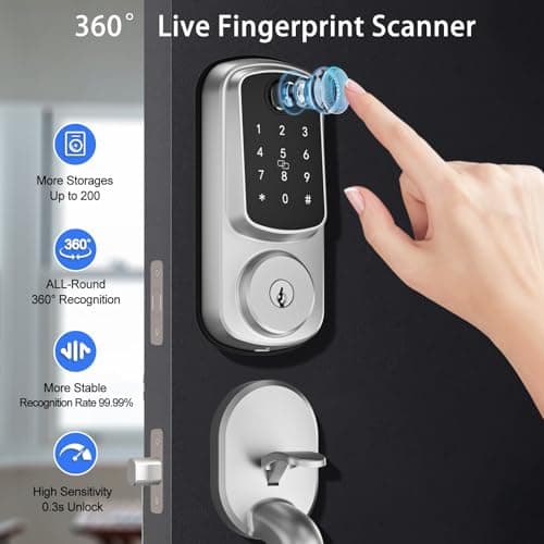 Keyless Entry Door Lock with Handle Set, Keyless Entry Deadbolt with Handle Set, Smart Locks for Front Door Alexa Fingerprint Auto Lock,Silver 3