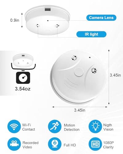 braosusner Hidden Camera Smoke Detector Camera WiFi HD 1080P Wireless Small Nanny Cam for Home Surveillance Security Cameras Indoor/Outdoor Wireless 6