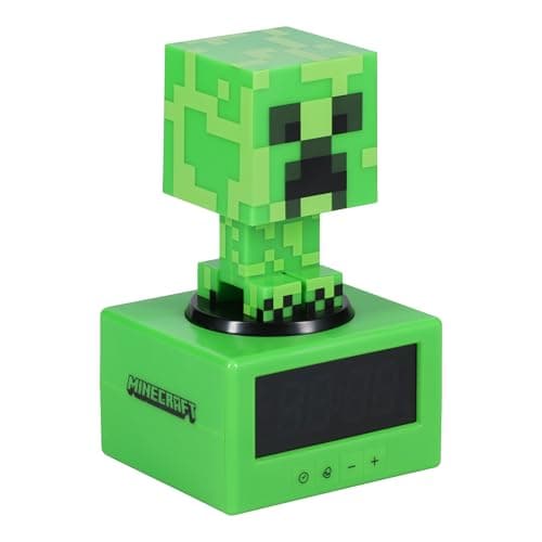 Paladone Minecraft Offical Licensed Creeper Icon Alarm Clock and Night Light for Kids and Tweens, Gaming Room Accessory - Minecraft Gamer Enthusiast Novelty Gift