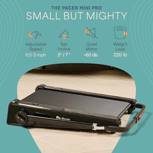 Lifepro Pacer Mini Smallest Portable 30in Small Mini Walking Pad Treadmill Installation Free, Adjustable Incline, Under Desk Work Compact Treadmills for Home/Office - Max Load 220Lbs & Speed 3MPH 5
