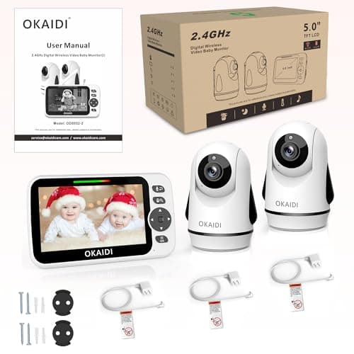 OKAIDI Video Baby Monitor with 2 Cameras, 5" Display Baby Monitor No WiFi, 30H Battery and 1000ft Range, Remote Pan-Tilt-Zoom Baby Camera, 2-Way Talk, 8 Lullabies, for Baby Pet Elderly 8