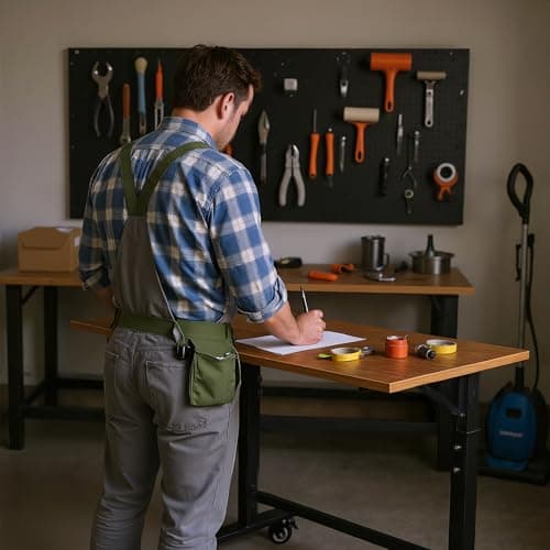 POWSTR 47" Foldable Wood Workbench,Adjustable Height Work Bench(32-42'') with Wheels and Feet Mat，Suitable for Workshop,Office,Garage,Home,Commercial 5