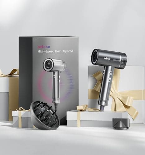 seboar High-Speed Ionic Hair Dryer with Diffuser, Professional LCD Display Thermo-Control Blow Dryer, 1500W Fast Dry, 500 Million Negative Hairdryer, Low Noise, Lightweight for Travel Home Salon 7