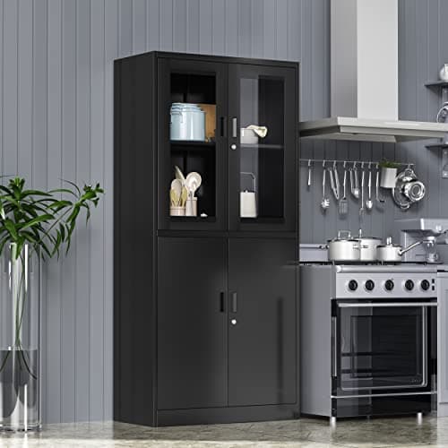 AFAIF 71”H Display Cabinet with Adjustable Shelves, 4 Door Display Cabinets with Glass Door, Black Metal Display case, Locking Steel Storage Caninet for Home/Office/Living Room -Assembly Required 7