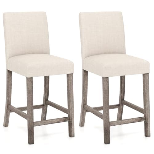 Giantex Bar Stools Counter Height Set of 2, 24.5" Modern Fabric Bar Chairs with Back, Footrest & Solid Wood Legs, Upholstered Wood Barstools for Kitchen Island, Home Bar, Cafe, Beige