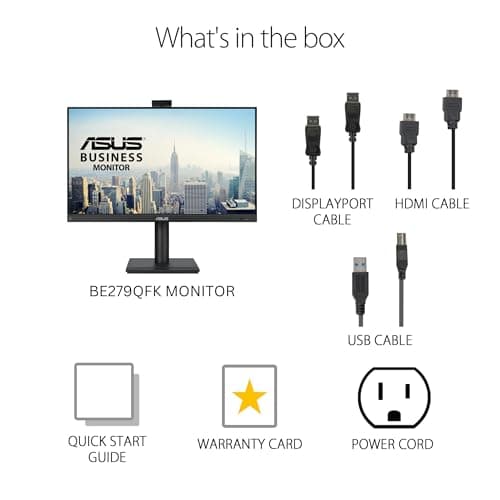 ASUS 27” 1080P Video Conferencing Monitor (BE279QFK) - Full HD, IPS, 100Hz, Frameless, Built-in Webcam, Mic Array, Speaker, Height Adjustable, Ergonomic Design, Eye Care, Wall Mountable, 3 yr warranty 8
