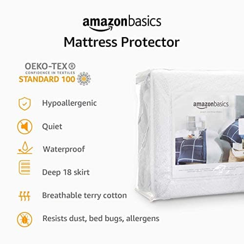 Amazon Basics Waterproof Breathable Mattress Protector, Full Size, 18 inch Deep, Machine Washable, White 5
