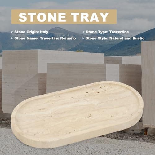 Koville Italian Travertine Tray, 12"x6" Vanity Decorative Marble Tray for Countertop, Catchall Tray for Perfume, Candles, Jewelry Dish Tray 6