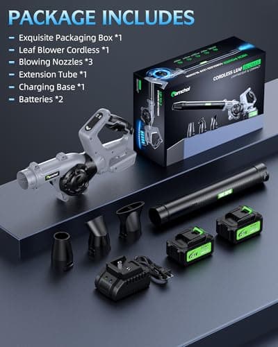 Leaf Blower - 150000RPM Cordless Electric Blower - 2 X 4.0Ah Batteries and Charger - 3 Speed Mode - 21V Lightweight Leaf Blower for Patio Cleaning, Lawn Care (Gray) 7