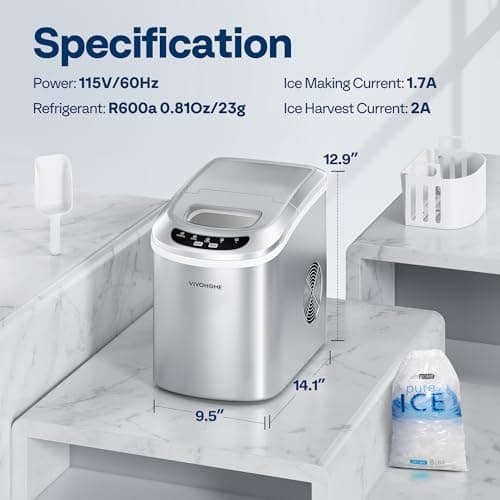 VIVOHOME Electric Portable Compact Countertop Automatic Ice Cube Maker Machine with Hand Scoop and Self Cleaning Function 26lbs/Day Silver 7