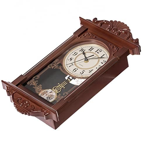 Clockswise Vintage Grandfather-Style Wall Clock with Wood-Effect Plastic Pendulum Battery-Operated for Home Decor Living Room Home Office Kitchen or Dining Room (Brown, 16 Inch) 7