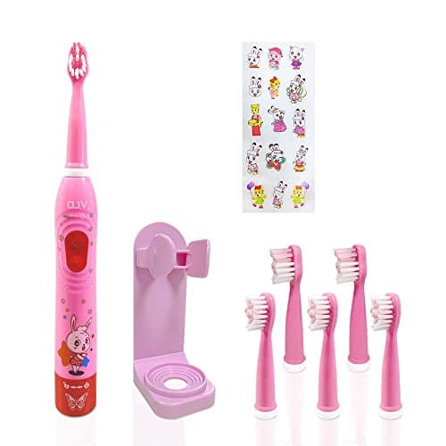 OJV 8630 Kids Sonic Electric Toothbrushes for Children Kids, 6 Modes 2-Min Timer, 6 Brush Heads, USB Rechargeable Power Smart Toothbrush for Girls Oral-Care Age 3-16 with Wall Mounted Holder (Pink)