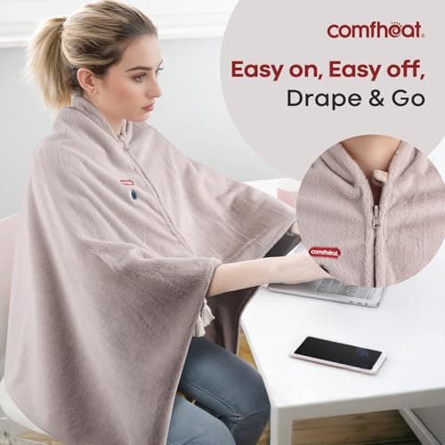 comfheat Cordless Heated Blanket, Portable Battery Operated Throw with Rechargeable Pack, 3 Heat Settings, Soft Faux Rabbit Fur Wearable Heating Blanket for Home, Office, Travel, Camping 5
