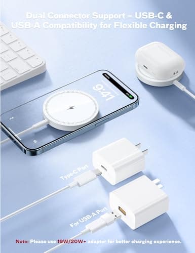Magnetic Wireless Magsafe Charger iPhone: Charging Pad for iPhone 17/16/15/14/13/12 Series & AirPods Pro 4-2, Strong Magnet, Dual Ports, Case-Friendly, Lightweight for Travel Home Office Desk 5