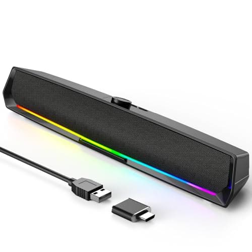 Computer Speakers for Desktop,PC Speakers Gaming Sound bar with Colorful Light,USB Speaker With Bluetooth for PCs Desktop Laptop Tablets,Wired Bluetooth Speaker for Phones(Type-C Adapter Included)