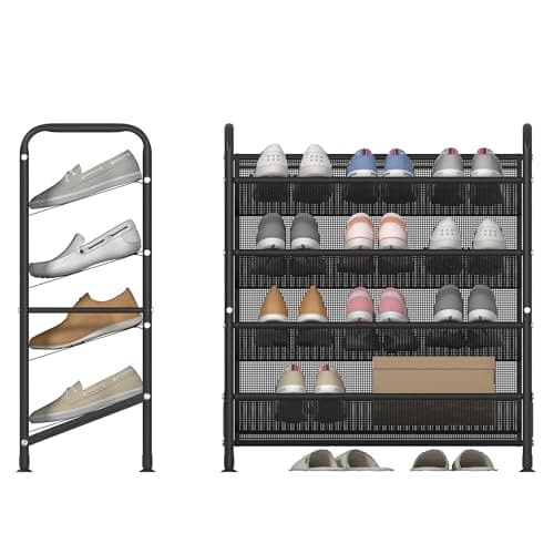 FKUO 4 Tier Shoe rack for closet Mesh fabric narrow Metal shoe racks, Space saving Small Shoe Storage Organizer Shelf for Entryway, Hallway, Dorm Room (Black, 4-Tier) 8