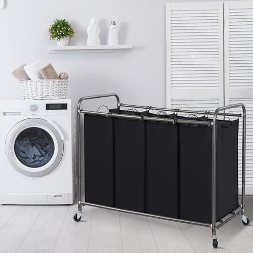 STORAGE MANIAC Laundry Sorter 4 Section, 47.8 Gal (181 L) Laundry Hamper with Wheels, Clothes Divider Basket Sorter, Clothes Separator Hamper Cart with Wheels and Removable Bags, Black 8