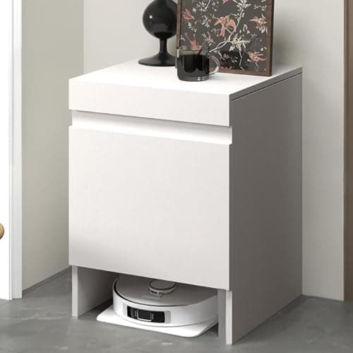 Nordivo Robot Vacuum Stand Cabinet,Storage Cabinet with Doors for Robot Vacuum Cleaner,End Side Table for Home Office,Wood Freestanding Rack for Living Room Home Office Kitchen(White)