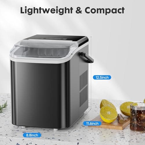 DUMOS Ice Maker Countertop Ice Machine Compact Size with Handle, 26lbs in 24Hrs, Black 6