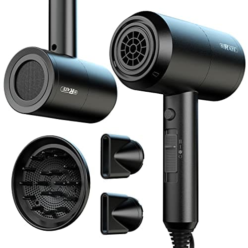 SHRATE Hair Dryer with Diffuser and 2 Nozzles-1800W Blow Dryer for Styling and Travel with Negative Ion Technology, Constant Temperature Hair Care, 3 Heat/2 Speed Settings-Ideal for Curly Hair(Black)