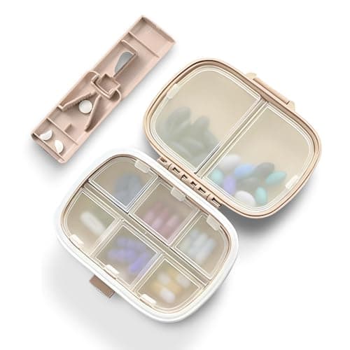 Moisture Proof Pocket Pharmacy with Labels, Pill Pockets to Hold Pills, Vitamins, Travel Medicine Organizer, Pill Cutter Pill Splitter for Small Pills Stainless Steel Blade (Beige)