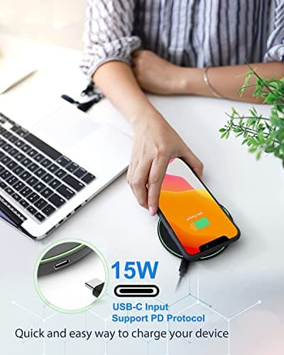 Wireless Charger for Samsung Galaxy S24/S24+/S24 Ultra/S23/S23+/S23 Ultra/S22/S22+/S22 Ultra/S21/S20/S10/S10+/S9/S9+/S8/S8+/S7, Wireless Charging Pad with QC 3.0 Adapter and 6.6ft USB-C Cable, Black 7
