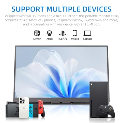 FMC Portable Monitor Compatible with Windows, MacBook, Phone, Switch, Xbox & PS5 Portable Gaming External (15.6-Stand) 7