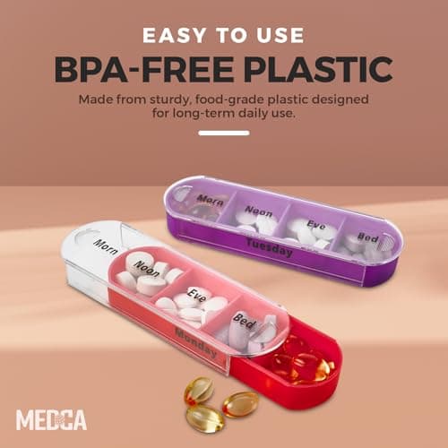 MEDca Weekly Pill Organizer, Four Times-a-Day, 1 Dispenser with Stackable AM/PM Compartments 8