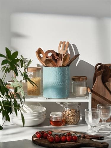 DOWAN 7.2" Kitchen Utensil Holder, Extra Large Farmhouse Utensil Holders for Countertop, Ceramic Utensil Crock, Anti Slip Cork Bottom 5