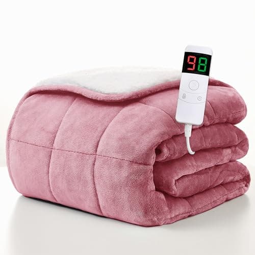 Homemate Heated Weighted Blanket for Adults - 50"x60" 10lbs Electric Throw Fast Heating Heavy Blanket 1/2/4/6/8 Hour Auto Off 10 Heat Levels Over-Heat Protection Soft Flannel Sherpa