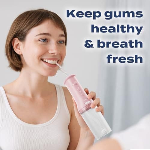 7AM2M Portable Water Flosser Cordless, Water Flosser with 3 Modes and 2 Jet Tips, USB C Rechargeable, IPX7 Waterproof, Dental Water Flosser for Travel and Home Use (Pink) 6