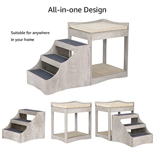 unipaws Pet Bunk Bed with Removable Step for Dogs and Cats, Multi-Level Bed Window Perch Seat Platform with Cushion and Cat Scratch Pad, Indoor Use 7