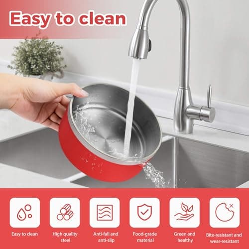 LIHOOOOM Stainless Steel Dog Bowls for Large Dogs - Metal Pet Dish, Water & Food, Insulated & Non-Slip, Easy to Clean, 64oz, Red 5