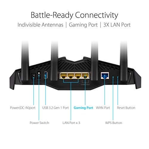 ASUS RT-AX82U (AX5400) Dual Band WiFi 6 Extendable Gaming Router, Gaming Port, Mobile Game Mode, Aura RGB, Included AiProtection Pro Security, Instant Guard, VPN, AiMesh Compatible 6