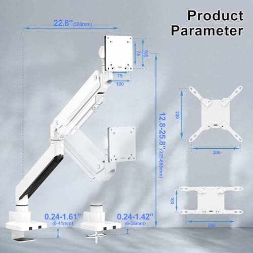 17-57 inch Ultrawide Monitor Arm - PUTORSEN, up to 59.4 lbs, Heavy Duty Monitor Arm for Flat/Curved Display and TV with VESA 75 * 75-200 * 200, with Steel Reinforcement Plate, White 7