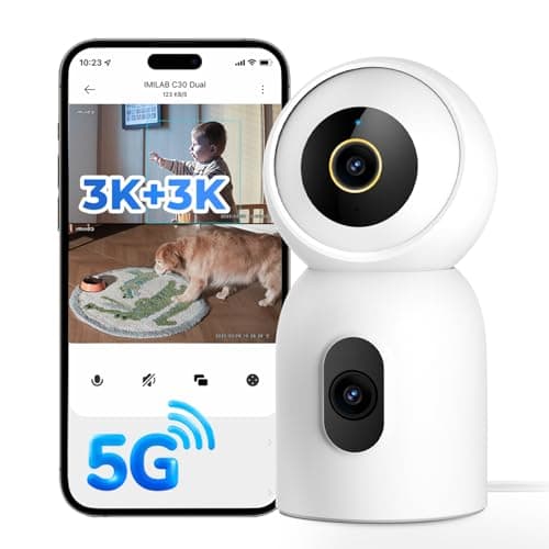 IMILAB C30 Dual 3K+3K Indoor Security Camera, 360° Pan Tilt Pet/Baby/Kid Camera, Room Cam w/Human & Pet Tracking, Smoke Detection, Color Night Vision, 5G WiFi Plug-in Cam, Wall Mount, No Monthly Fee