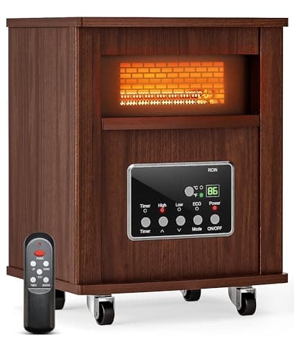 Oylus Infrared Space Heater for Indoor Use - 1500W Portable Box Heater with Wood Cabinet, Remote Control & 12H Timer, Quiet Electric Heater with Safety Protection for Bedroom Living Room Office