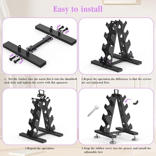 TomCare 4 Tier Dumbbell Rack Stand Only, Weight Rack for Dumbbell Set (5-15 LB) Home Gym Storage Rack for Weights Metal A-Frame Strength Training Dumbbell Racks with Handle (Dumbbells not Included) 7