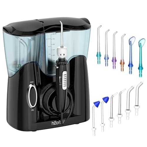 H2ofloss Water Flosser for Teeth, Braces, Professional Water Teeth Cleaner with 800ML Water Tank and 5 Settings, 13 Multifunctional Nozzles and Hygienic Nozzles Storage Compartment for Family (Black)