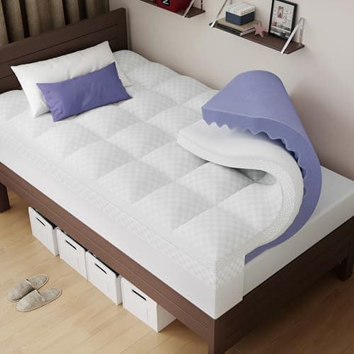 downluxe 4 Inch Twin XL Memory Foam Mattress Topper Pro Dual Layer 2 Inch Cooling Gel Egg Crate Memory Foam Plus 2 Inch Pillow Top Medium Firm with Deep Pocket