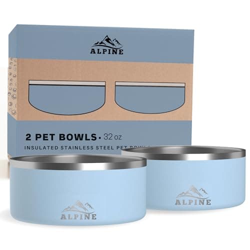 Alpine Set of 2 Stainless Steel Dog Bowls, Non Slip, Metal Pet Bowl for Food and Water, Double Walled Insulated, Rustproof, Dishwasher Safe- 32 Ounces- Sky Blue (AB)