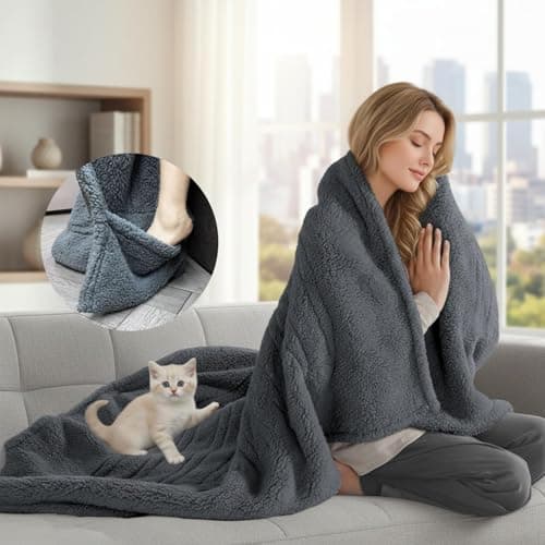 Silver Island Snuggle Heated Blanket Throw with Foot Pockets for Cold Feet, Electric Lap Blanket with 4 Heating Levels, Auto Shut-Off, Machine Washable, ETL & FCC Certified, for Women(Grey)