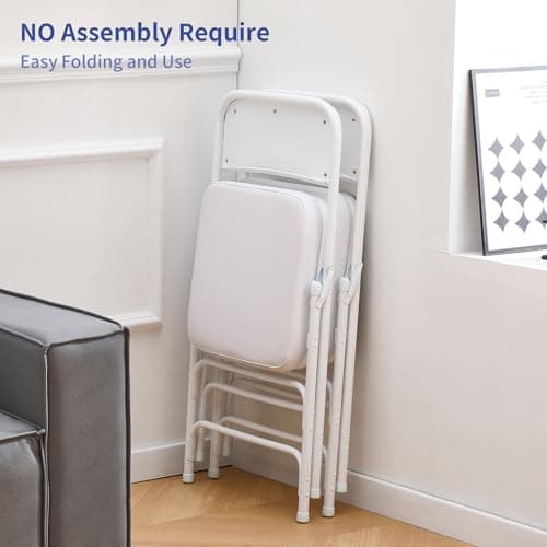 KAIHAOWIN Metal Folding Chairs with Vinyl Padded Seat Indoor Comfortable Upholstered Foldable Chairs with Ultra Thick Cushion-White 6