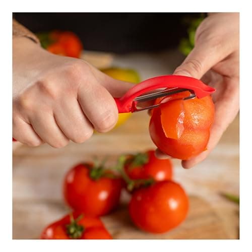 Kuhn Rikon Serrated Piranha “Swivel” Peeler 7.25” Red 7