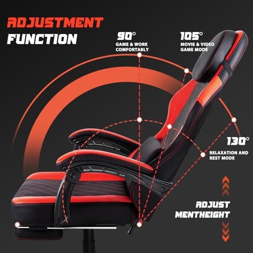 VITESSE Ergonomic Video Gaming Chair for Adults, 400 lbs PC Computer Chair, Racing Office Chair, Silla Gamer Height Adjustable Swivel Chair with Lumbar Vibration Support and Headrest（Red） 6