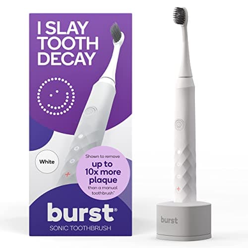 Burst Original Sonic Electric Toothbrush for Adults (White) | Rechargeable Electric Sonic Toothbrush | Soft Bristle Deep Clean Stain & Plaque Removal | 3 Modes: Teeth Whitening, Sensitive & Massage