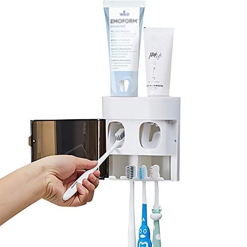 StAider Wall-Mounted Toothbrush Holder-Electric Toothbrush Holder with Two Toothpaste squeezers and Toothbrush Storage Box. Automatic Toothpaste Dispenser with dust Cover, Suitable for Bathroom, White