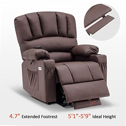 MCombo Power Lift Recliner Chair for Elderly, Lift Chair with Heat and Massage, USB &Type C Ports, Cup Holders, Faux Leather 7095 (Medium, Light Brown) 6
