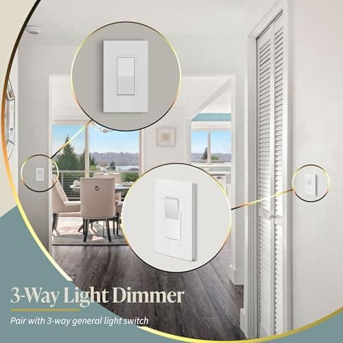 TOPGREENER Dimmer Light Switch, LED Dimmer Switches for 300W Dimmable LED/CFL Lights and 600W Incandescent/Halogen,Full Range Dimming, Single Pole/3-Way, Wall Plate Included, UL Listed, 6 Pack,White 6