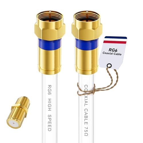 Digoloan Coaxial Cable 3ft/6ft/10ft/15ft/25ft/50ft/60ft/75ft/100ft, RG6 Coax Cable Extender with Gold F-Type Connector, High Speed Internet for HD TV, Modem, Digital Antenna, Satellite, White(1.5ft)